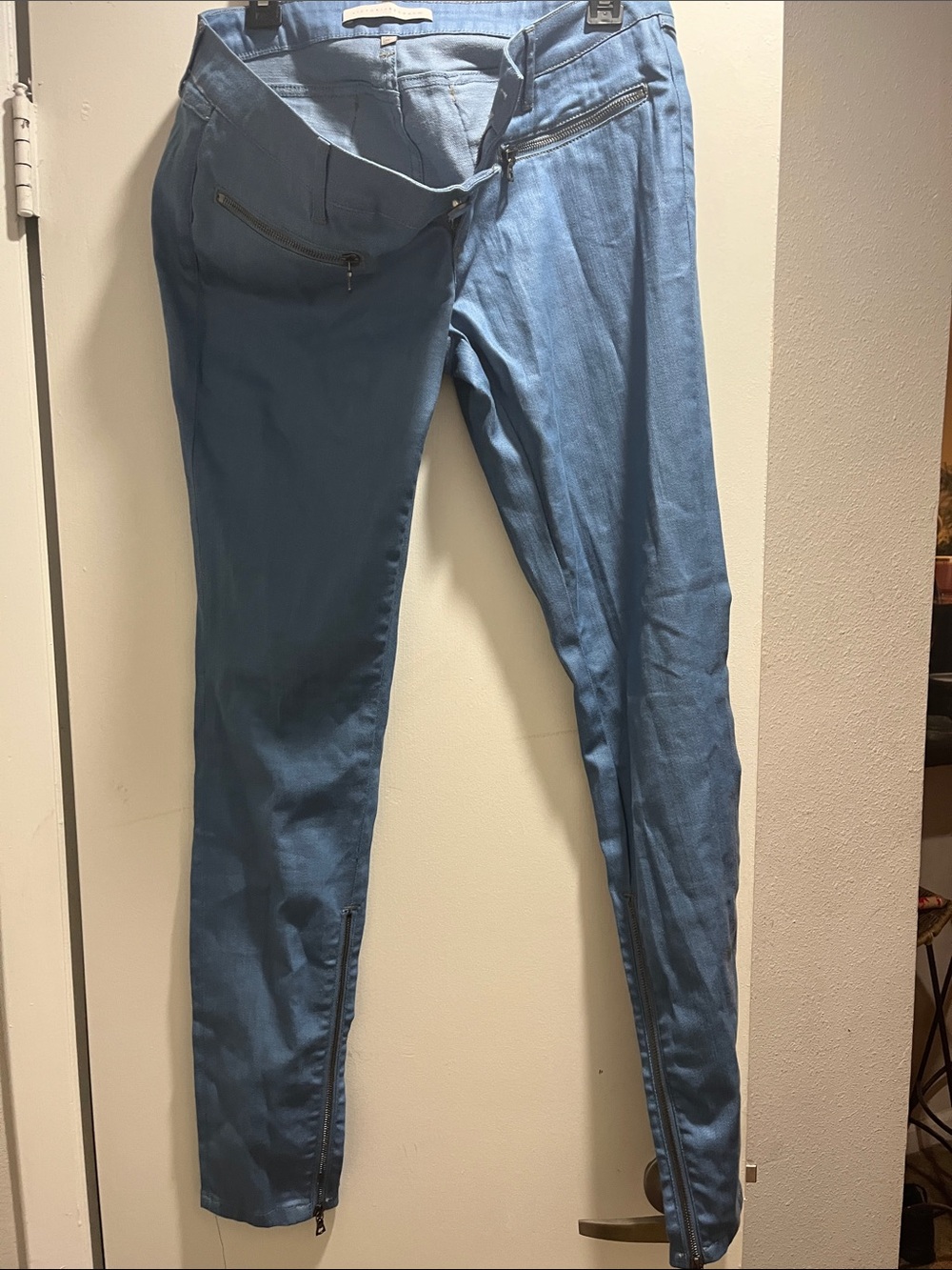 Victoria Beckham Sky Blue Skinny Jeans with Zip Details